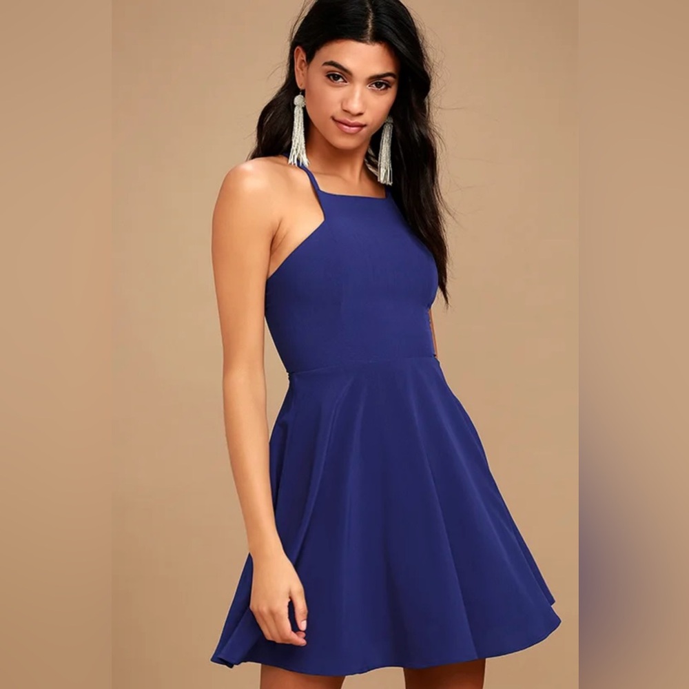 Women’s Lulus royal blue Call to Charms skater mini dress size XS